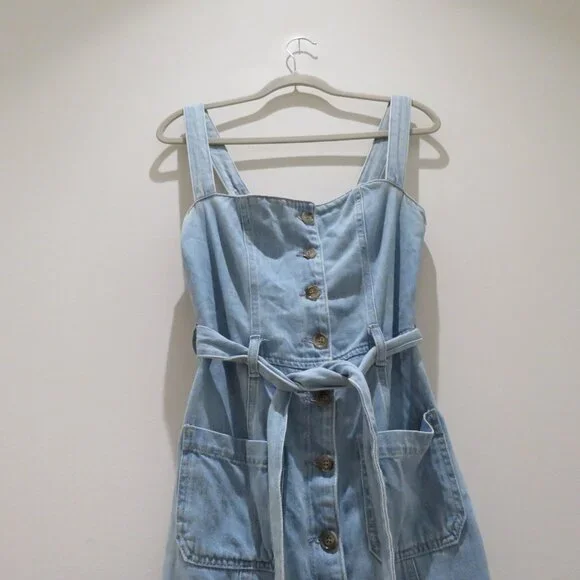 REFORMATION Farrah Chambray Denim Midi Dress Size 4 Palawan Blue Preppy Summer - Picture 11 of 16
